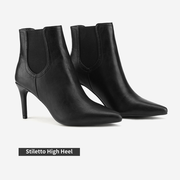Pointed Toe Stiletto Chelsea Ankle Booties - BLACK PU - 5